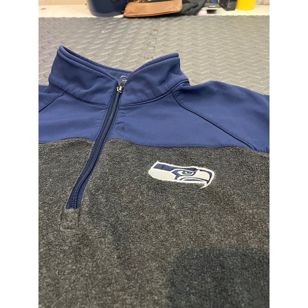 NFL Seattle Seahawks Pullover Mens XL Gray Blue 1/4 Zip Fleece Jacket - Picture 2 of 9